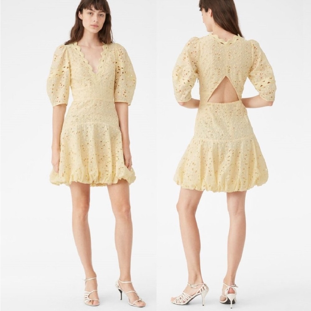 Rebecca Taylor Audrey eyelet pastel yellow mini bubble dress